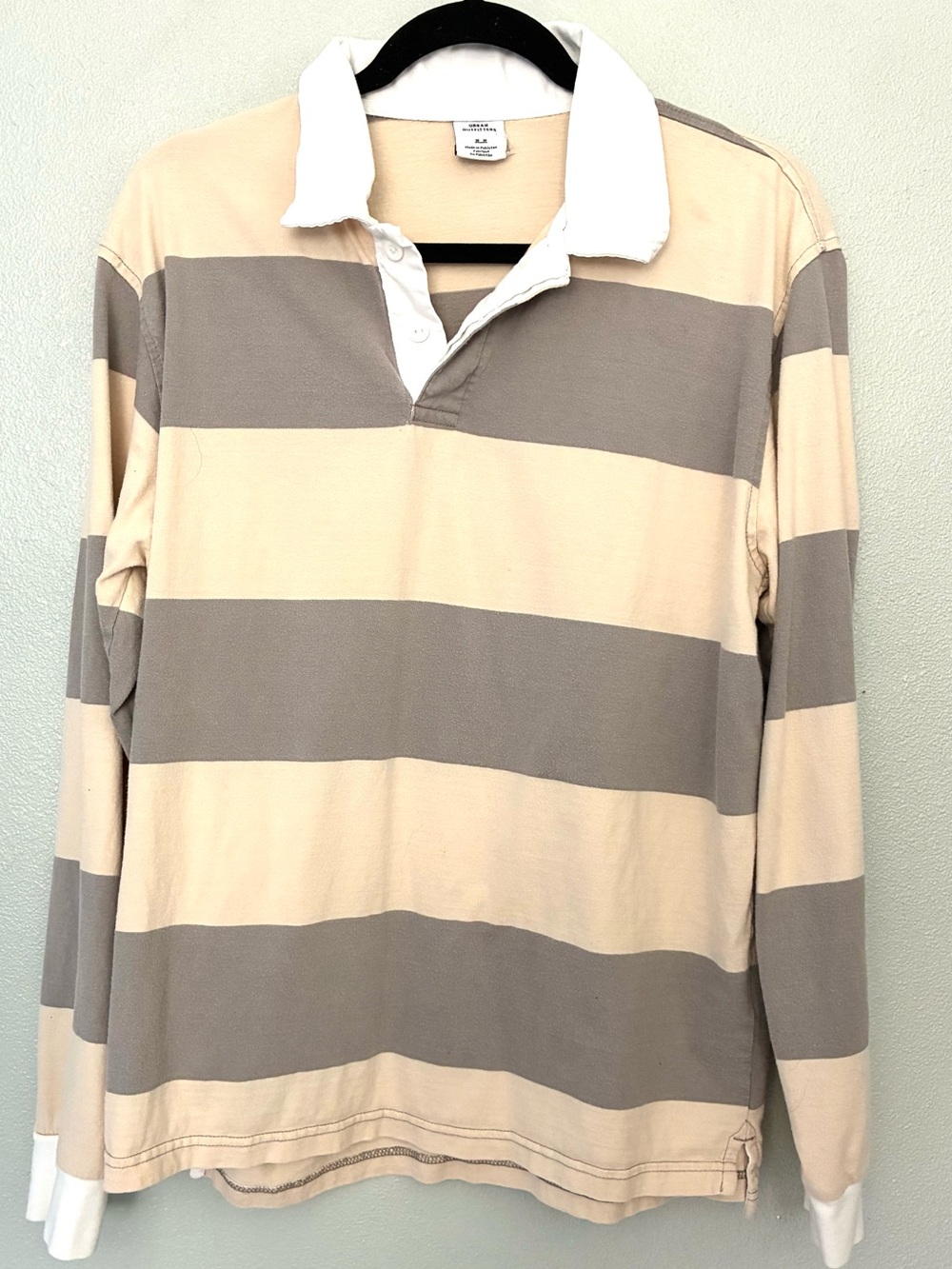 BDG Urban Outfitters Rugby Shirt Women’s Large Beige Gray Striped Cotton